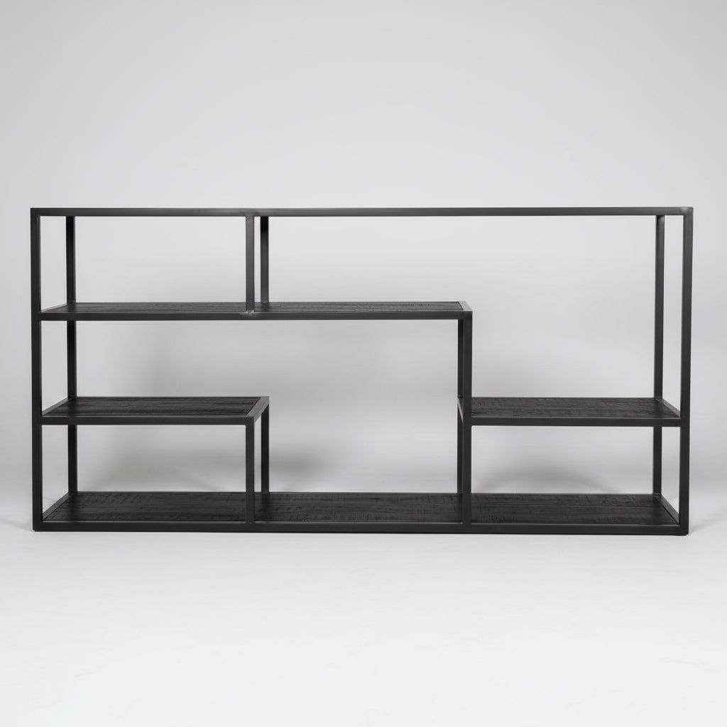 Regal „Huub“ – Schwarzes Regal aus Mangoholz & Metall